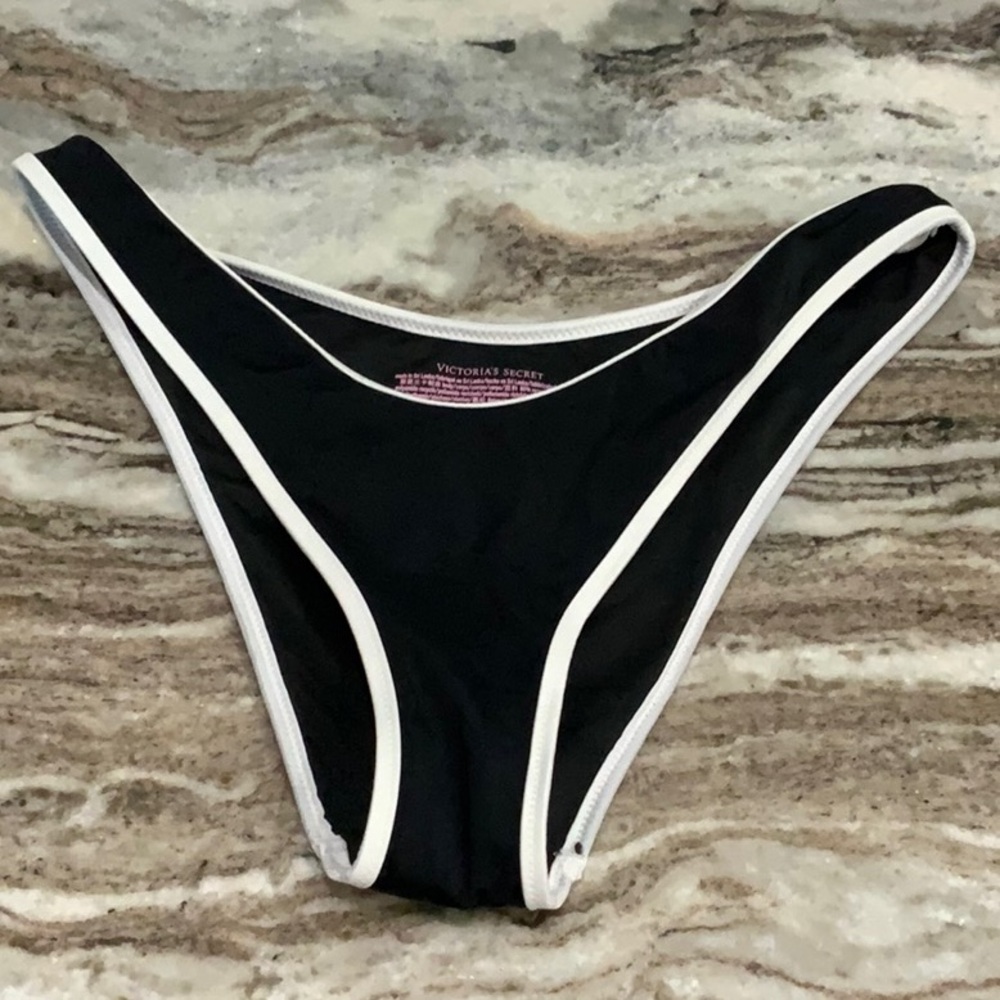 Victoria's Secret Black Bikini Bottom with White Edging